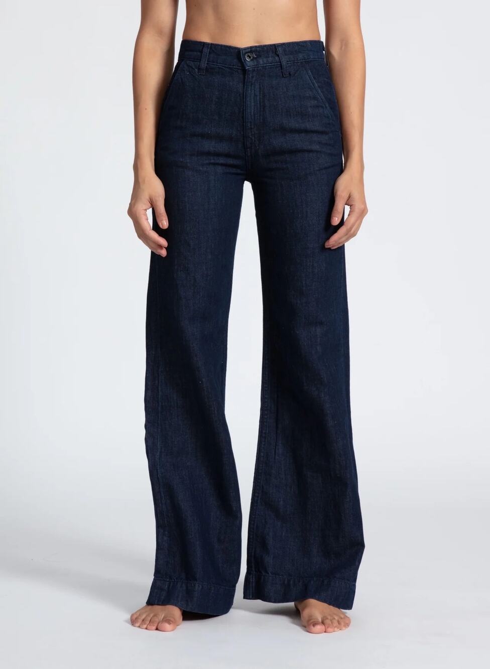 ASKK NY Denim Trouser in Indigo Linen Dark Wash Wide Leg Jeans Size 34